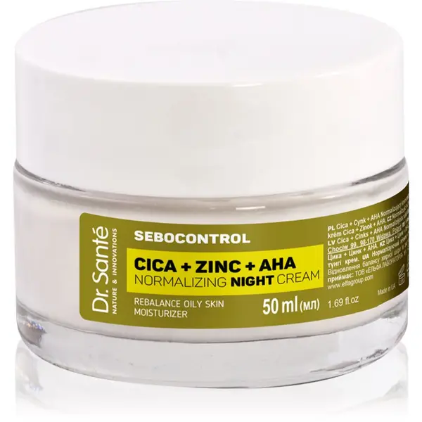 Dr. Santé Dr. Santé Sebocontrol Cica + Zinc + AHA krema za normalizacijo kože, ki regulira dejavnost žlez lojnic 50 ml