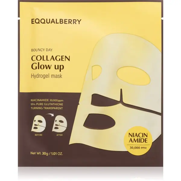 EQQUALBERRY EQQUALBERRY Collagen Glow Up Hydrogel Mask maska iz platna s posvetlitvenim in vlažilnim učinkom z gelasto teksturo 30 g