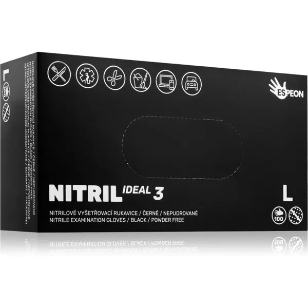 Espeon Espeon Nitril Ideal3 Black rokavice iz nitrila brez pudra velikost L 100 kos