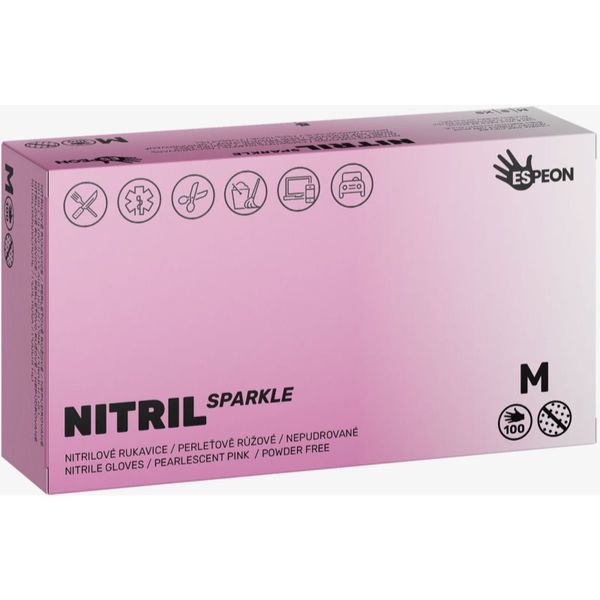 Espeon Espeon Nitril Sparkle Pearlescent Pink rokavice iz nitrila brez pudra velikost M 2x50 kos