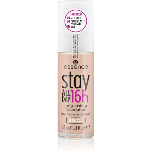essence essence Stay ALL DAY 16h vodoodporni tekoči puder odtenek 20 Soft Nude 30 ml