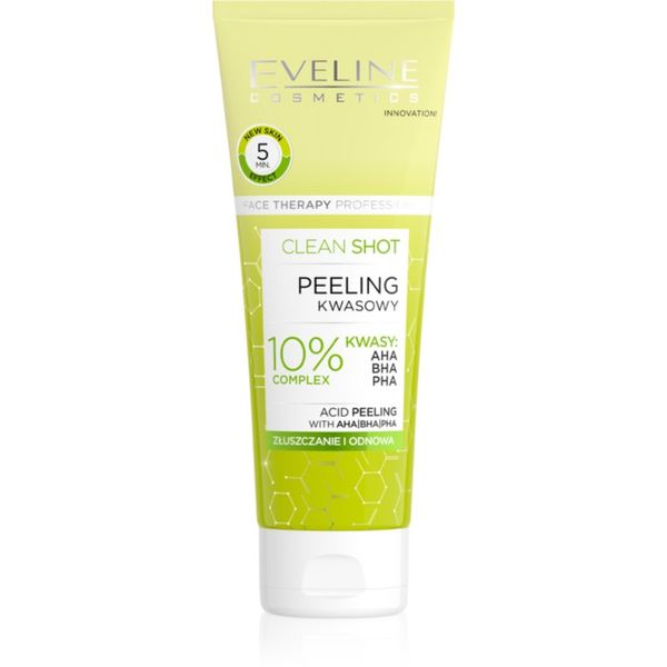 Eveline Cosmetics Eveline Cosmetics Clean Shot 10% Complex of AHA, BHA and PHA nežni piling proti nepravilnostim na koži 75 ml