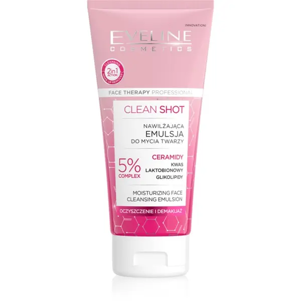 Eveline Cosmetics Eveline Cosmetics Clean Shot 5% Ceramidy Complex intenzivna vlažilna emulzija za umivanje 150 ml
