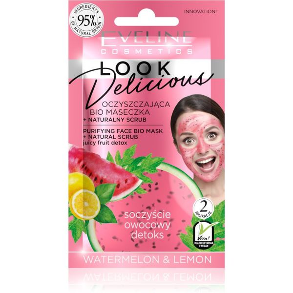 Eveline Cosmetics Eveline Cosmetics Look Delicious Watermelon & Lemon vlažilna in posvetlitvena maska za utrujeno kožo 10 ml