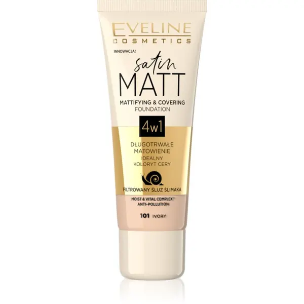 Eveline Cosmetics Eveline Cosmetics Satin Matt matirajoči tekoči puder s polžjim ekstraktom odtenek 101 Ivory 30 ml