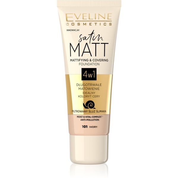 Eveline Cosmetics Eveline Cosmetics Satin Matt matirajoči tekoči puder s polžjim ekstraktom odtenek 101 Ivory 30 ml
