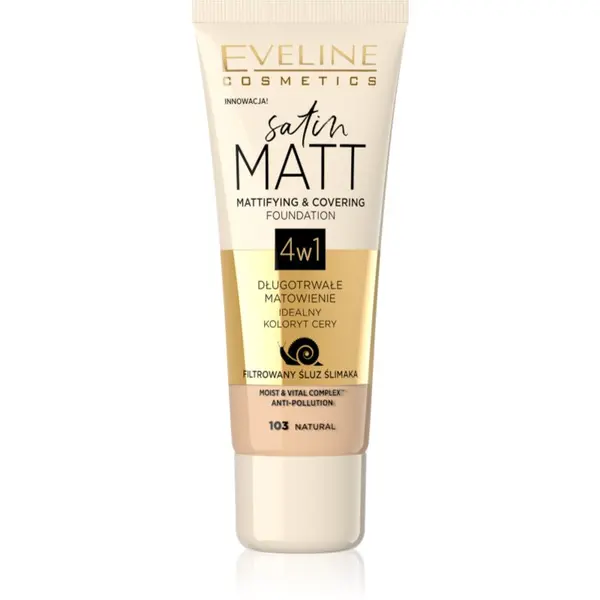 Eveline Cosmetics Eveline Cosmetics Satin Matt matirajoči tekoči puder s polžjim ekstraktom odtenek 103 Natural 30 ml