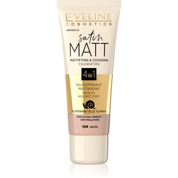 Eveline Cosmetics Eveline Cosmetics Satin Matt matirajoči tekoči puder s polžjim ekstraktom odtenek 104 Beige 30 ml