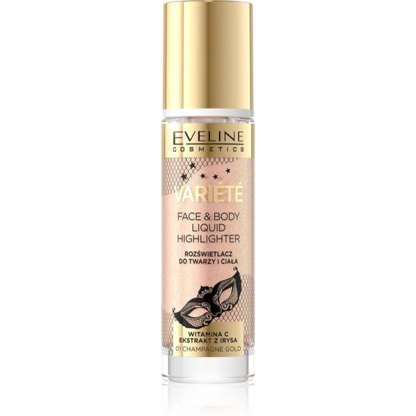 Eveline Cosmetics Eveline Cosmetics Variété tekoči osvetljevalec za obraz in telo odtenek 01 Sparkling Wine Gold 30 ml