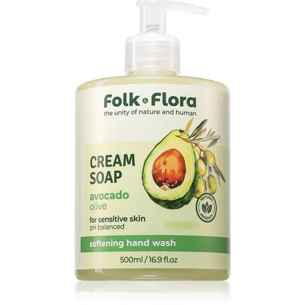 Folk & Flora Folk & Flora Avocado & Olive tekoče milo za občutljivo kožo 500 ml