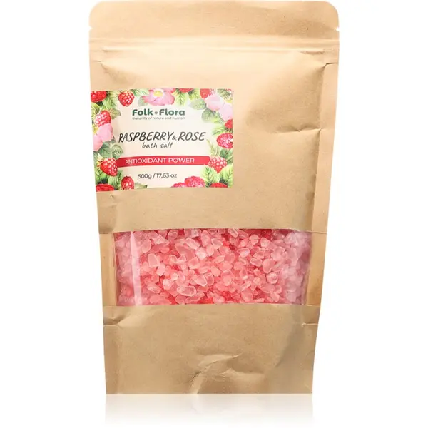Folk & Flora Folk & Flora Raspberry & Rose sol za kopel 500 g