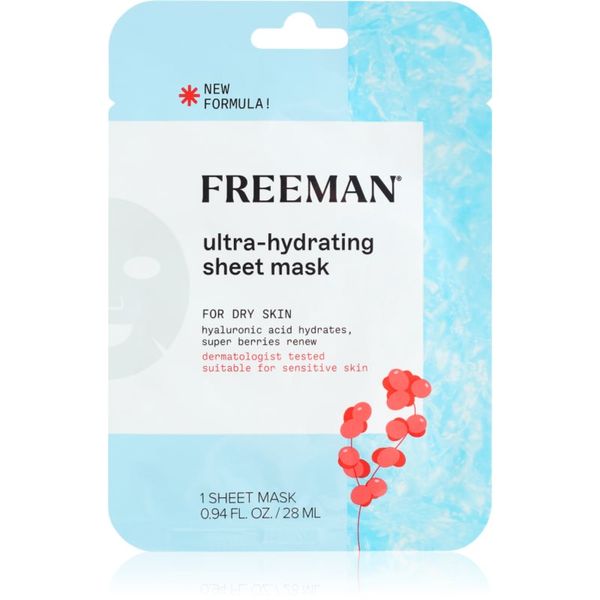 Freeman Freeman Essentials Hyaluronic Acid & Super Berries vlažilna tekstilna maska za suho kožo 28 ml