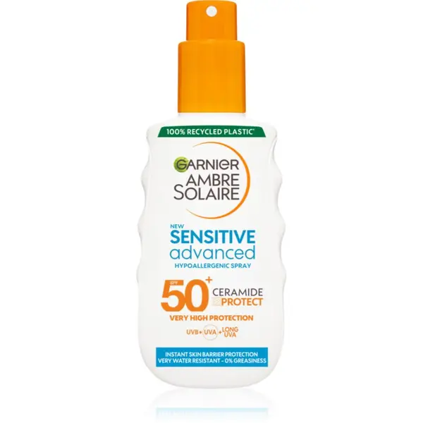 Garnier Garnier Ambre Solaire Sensitive Advanced zaščitno mleko za sončenje v pršilu SPF 50+ za občutljivo kožo 150 ml