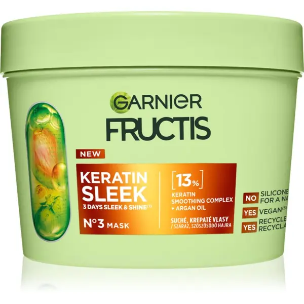 Garnier Garnier Fructis Keratin Sleek maska za lase za suhe in poškodovane lase 370 ml
