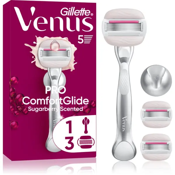 Gillette Gillette Venus PRO ComfortGlide Sugarberry ženski brivnik z držalom za prho + nadomestne britvice 5 kos