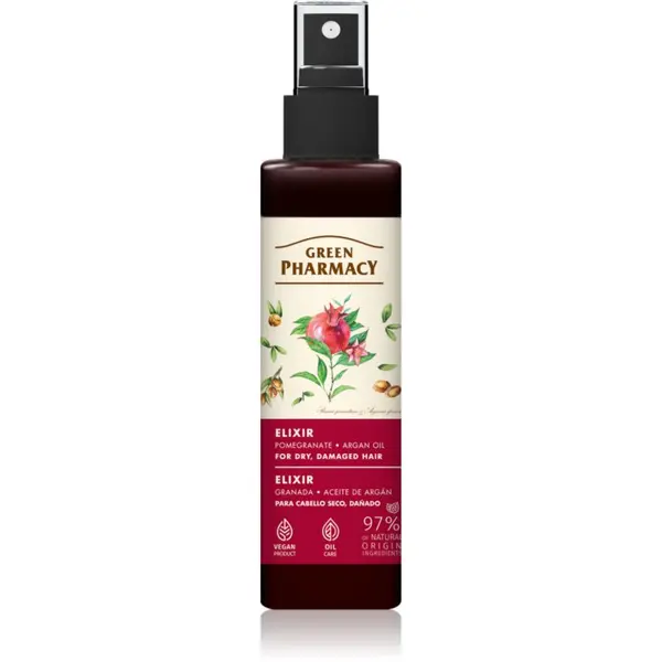 Green Pharmacy Green Pharmacy Argan Oil & Pomegranate Elixir eliksir brez spiranja za poškodovane in krhke lase 150 ml