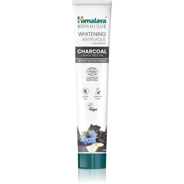Himalaya Herbals Himalaya Herbals Whitening Antiplaque Charcoal + Black Seed Oil belilna zobna pasta z aktivnim ogljem 75 ml
