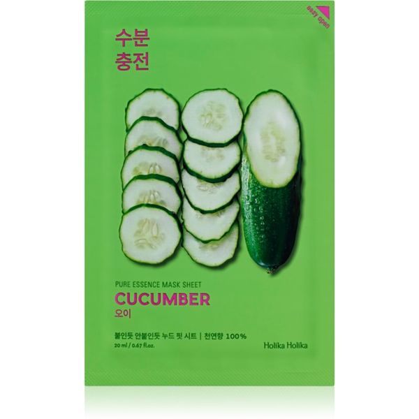 Holika Holika Holika Holika Pure Essence Cucumber maska iz platna s pomirjajočim učinkom za občutljivo kožo, nagnjeno k rdečici 23 ml