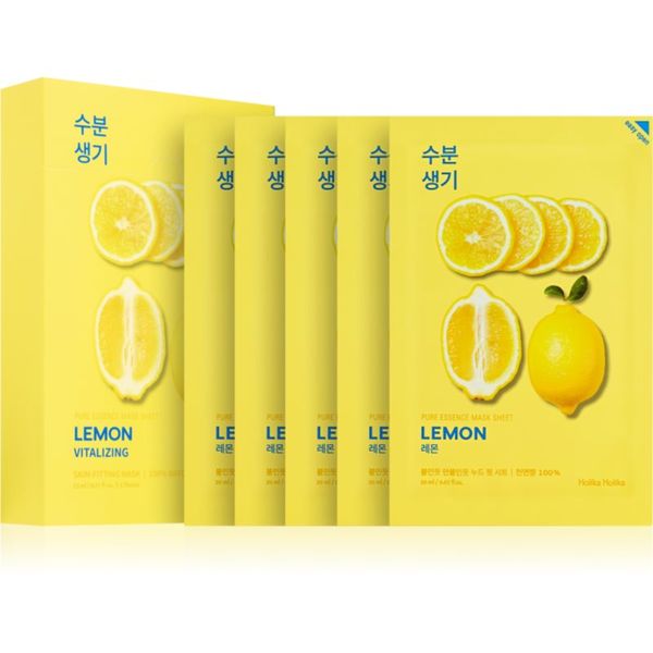 Holika Holika Holika Holika Pure Essence Lemon maska iz platna z mehčalnim in osvežilnim učinkom z vitaminom C 5x20 ml