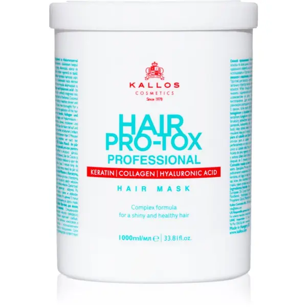 Kallos Kallos Hair Pro-Tox maska za šibke in poškodovane lase s kokosovim oljem, hialuronsko kislino in kolagenom 1000 ml