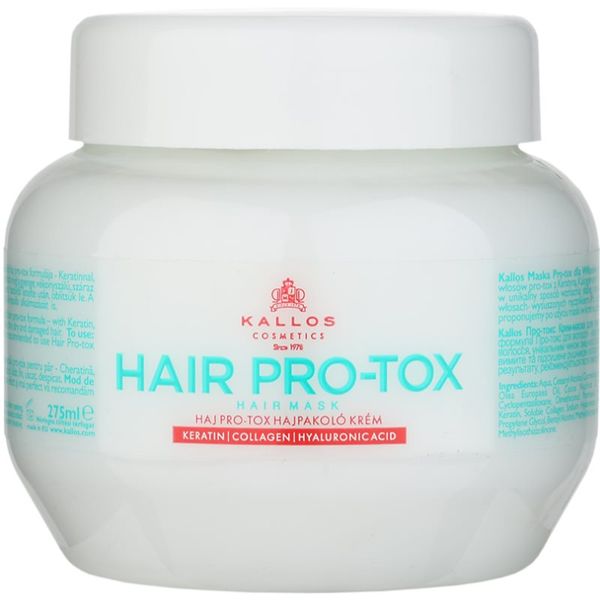 Kallos Kallos Hair Pro-Tox maska za šibke in poškodovane lase s kokosovim oljem, hialuronsko kislino in kolagenom 275 ml