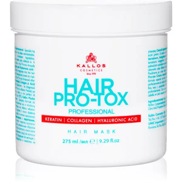 Kallos Kallos Hair Pro-Tox maska za šibke in poškodovane lase s kokosovim oljem, hialuronsko kislino in kolagenom 275 ml