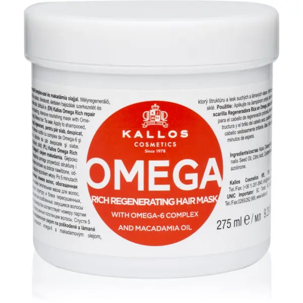 Kallos Kallos KJMN Professional Omega hranilna maska za lase z omega-6 kompleksom in makadamijevim oljem 275 ml