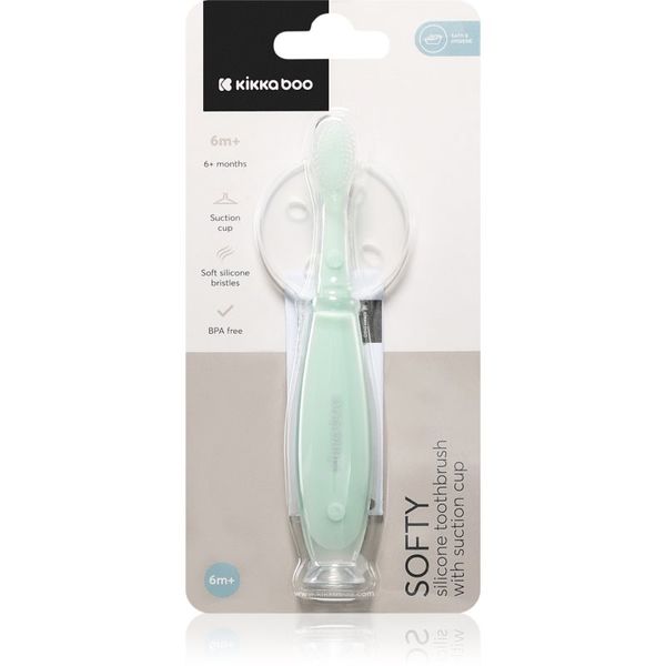 Kikkaboo Kikkaboo Silicone Toothbrush with Silicone Cup Softy silikonska zobna ščetka s priseskom 6 m+ Mint 1 kos