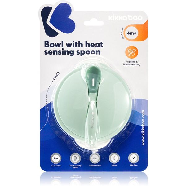 Kikkaboo Kikkaboo Suction Bowl & Heat Sensing Spoon jedilni set 4 m+ Mint 3 kos