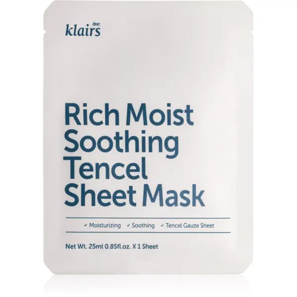 Klairs Klairs Rich Moist Soothing Tencel Sheet Mask pomirjevalna tekstilna maska z vlažilnim učinkom 25 ml