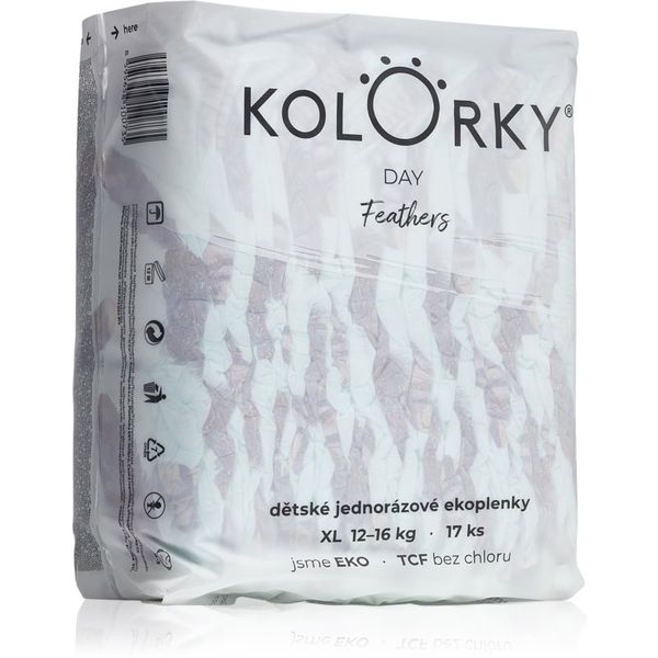 Kolorky Kolorky Day Feathers ekološke plenice za enkratno uporabo velikost XL 12-16 Kg 17 kos