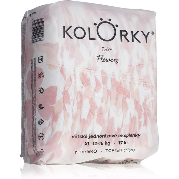 Kolorky Kolorky Day Flowers ekološke plenice za enkratno uporabo velikost XL 12-16 Kg 17 kos