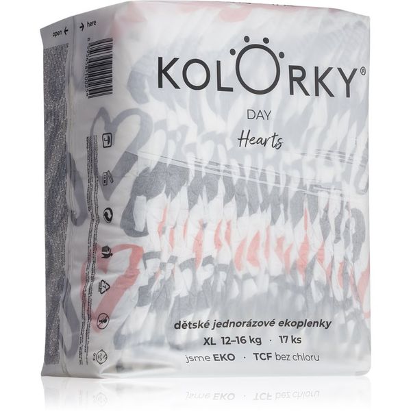 Kolorky Kolorky Day Hearts ekološke plenice za enkratno uporabo velikost XL 12-16 Kg 17 kos