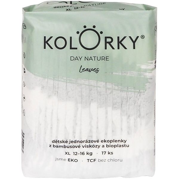 Kolorky Kolorky Day Nature Bambus Leaves ekološke plenice za enkratno uporabo velikost XL 12-16 Kg 17 kos
