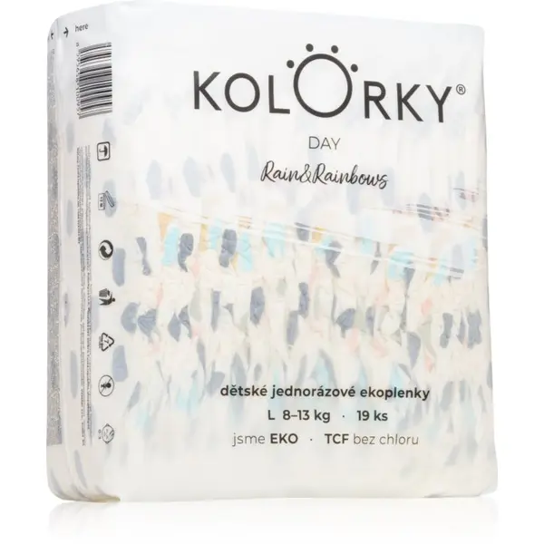 Kolorky Kolorky Day Rain&Rainbow ekološke plenice za enkratno uporabo velikost L 8-13 Kg 19 kos