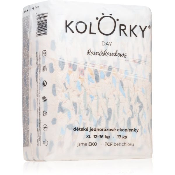 Kolorky Kolorky Day Rain&Rainbow ekološke plenice za enkratno uporabo velikost XL 12-16 Kg 17 kos