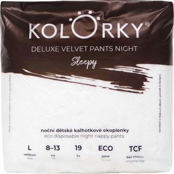 Kolorky Kolorky Deluxe Velvet Pants Night Sleepy hlačne plenice za enkratno uporabo za noč L 8-13 kg 19 kos