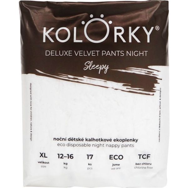 Kolorky Kolorky Deluxe Velvet Pants Night Sleepy hlačne plenice za enkratno uporabo za noč XL 12-16 kg 17 kos