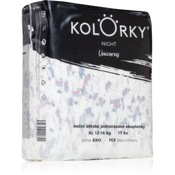 Kolorky Kolorky Night Unicorn ekološke plenice za enkratno uporabo za popolno zaščito ponoči velikost XL 12-16 Kg 17 kos