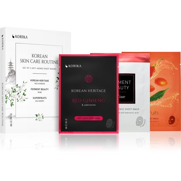 KORIKA KORIKA KOREAN SKIN CARE ROUTINE SET OF 3 ANTI-AGING SHEET MASKS set (proti gubam)