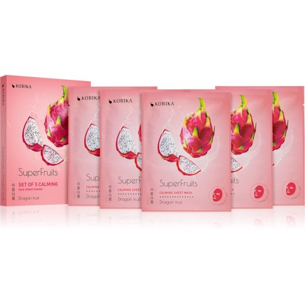 KORIKA KORIKA SuperFruits Dragon Fruit - Set of 5 Calming Face Sheet Masks set mask za obraz po znižani ceni Dragon fruit(s pomirjajočim učinkom)