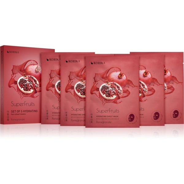 KORIKA KORIKA SuperFruits Pomegranate - Set of 5 Hydrating Face Sheet Masks set mask za obraz po znižani ceni Pomegranate(z vlažilnim učinkom)