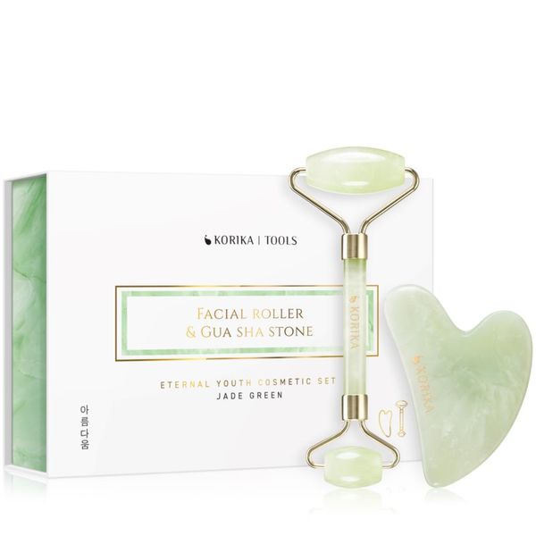 KORIKA KORIKA Tools Face Roller & Gua Sha valjček za masažo za obraz in pripomoček za masažo Jade Green