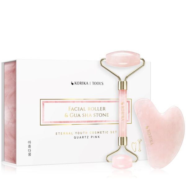 KORIKA KORIKA Tools Face Roller & Gua Sha valjček za masažo za obraz in pripomoček za masažo Quartz Pink