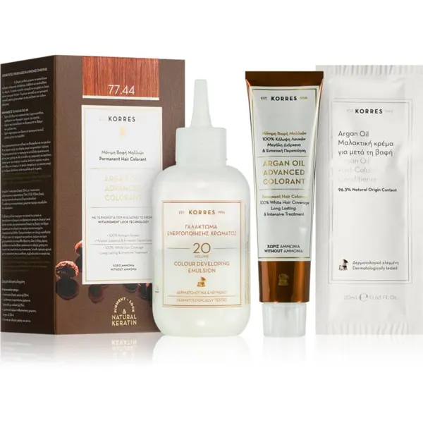 Korres Korres Argan Oil permanentna barva za lase z arganovim oljem odtenek 77.44 Intense Copper Blonde 50 ml