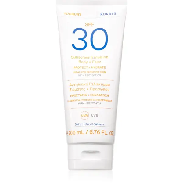 Korres Korres Yoghurt Sunscreen emulzija za sončenje za obraz in telo SPF 30 200 ml