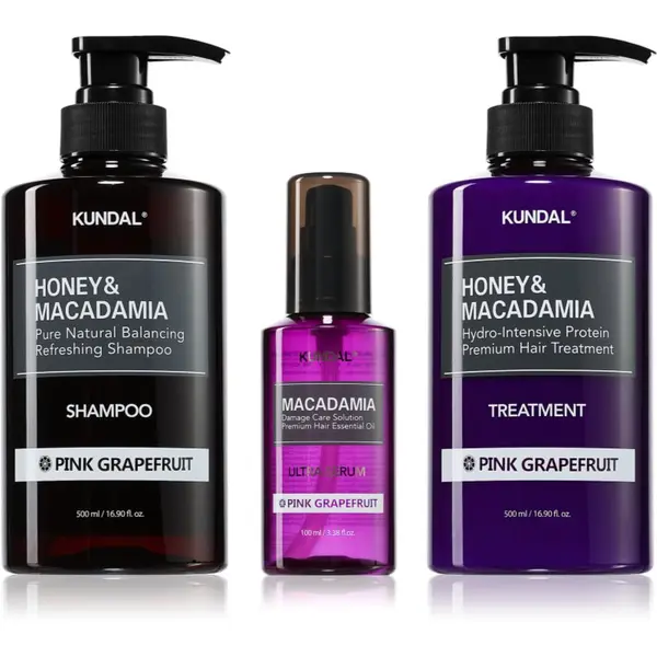 KUNDAL KUNDAL Honey & Macadamia Pink Grapefruit set za suhe in poškodovane lase