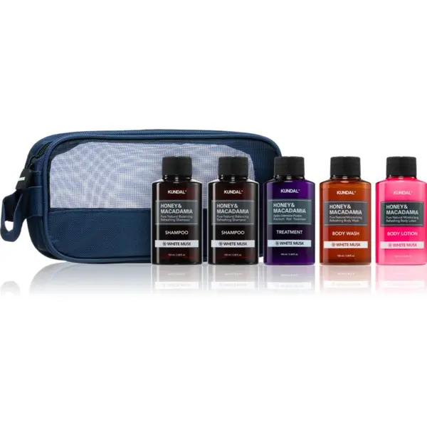 KUNDAL KUNDAL Honey & Macadamia White Musk potovalni set za kozmetiko za telo in lase