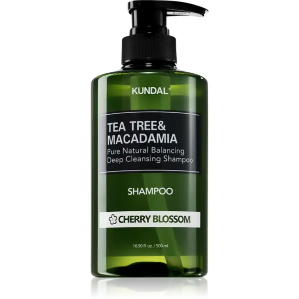 KUNDAL KUNDAL Tea Tree & Macadamia Cherry Blossom globinsko čistilni šampon z osvežujočim učinkom 500 ml