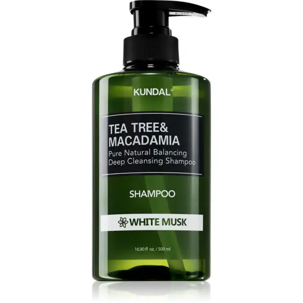 KUNDAL KUNDAL Tea Tree & Macadamia White Musk globinsko čistilni šampon z osvežujočim učinkom 500 ml